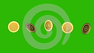 3D animation of rotating golden NFT coins. Spinning icon Non-refundable token in a 360 degree. Rotating NFT Cryptocurrency. NFT