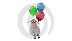 3d animation sheep flies on the balloons