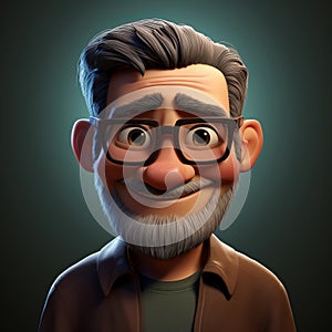 3d Animation Of Smiling Old Man In Edgy Caricature Style