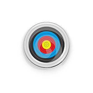 3d archery target, front view vector illustration. Realistic isolated empty round dartboard with yellow center bullseye