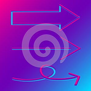 3D Arrow signs set blue and purple gradient background.