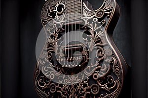 3d Art Render illustration, wooden guitar with Mexican pattern, background.