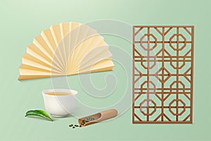 3d Asian tea ceremony object set