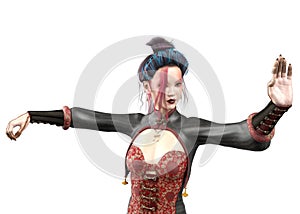 3D Asian woman fighter in red