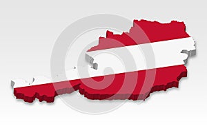 3D Austria map with Austrian flag. Three dimensional map of Austria with shadow. Flag Austria on white background