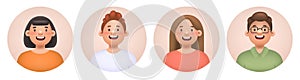 3D avatars set. Character portrait of cheerful men and women. Vector illustration