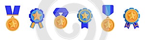 3D award icon. Winner medal. Quality guarantee. Gold star. Championship reward. Best badge for advantage certificate