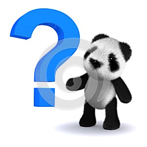 3d Baby panda bear with a question mark