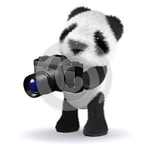 3d Baby panda bear using his camera