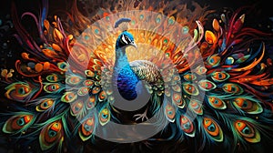 3d background colorful peacock with black background