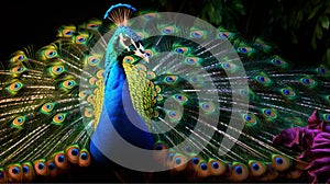 3d background colorful peacock with black background