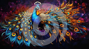 3d background colorful peacock with black background