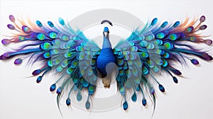 3d background colorful peacock with white background