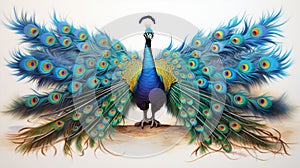 3d background colorful peacock with white background