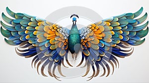 3d background colorful peacock with white background