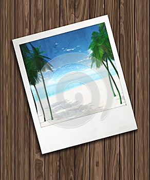 3D background with holiday photograph on wooden texture