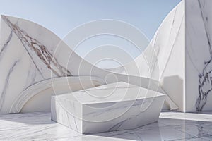 3D background marble and stone podium