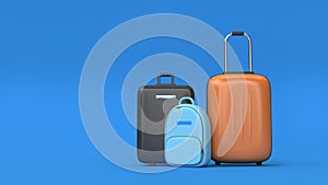 3d bag-luggage blue background 3d render going travel transportation concept