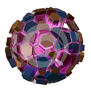 3d ball of shards of glass in pink on white background. 3d
