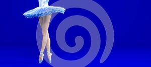 3D Ballerina legs blue classic pointe shoes and ballet tutu