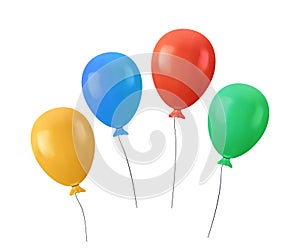 3D Balloon set in cartoon style. Bunch of realistic balloons for birthday and party. Flying ballon with rope.