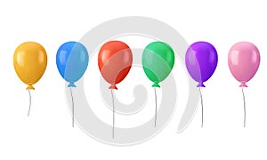 3D Balloon set in cartoon style. Bunch of realistic balloons for birthday and party. Flying ballon with rope.