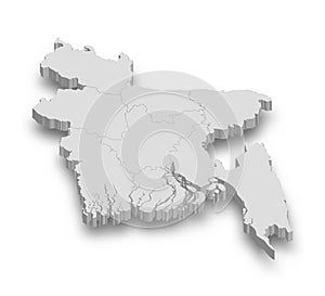 3d Bangladesh white map with regions isolated