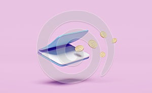 3d bank account book, passbook with money dollar coin isolated on pink background. saving money, financial business, banking