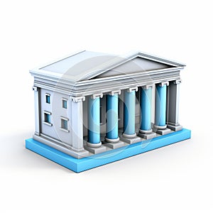 3d Bank Building With Blue Columns On White Background