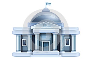 3D bank building vector icon, city museum Greek entrance government finance house facade, column.