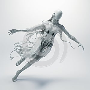 3d Banshee: A Ghostly Presence Of A Female Cyborg In Organic Fluid Shapes