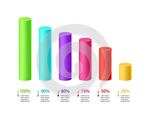 3d Bar chart, graph diagram color cylinder statistical business infographic vector illustration.