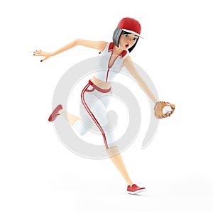 3d baseball girl catching ball