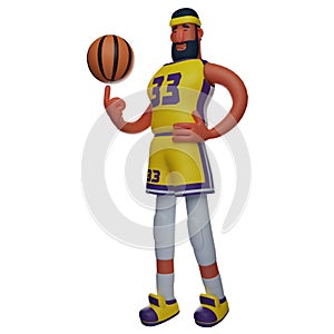 3D Basketball Athlete Cartoon Illustration with a ball on one finger