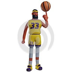 3D Basketball Athlete Cartoon Illustration spinning a ball with one finger