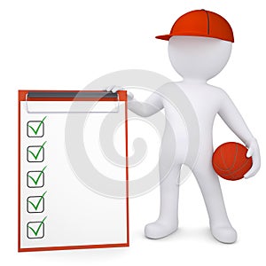 3d basketball player with the checklist