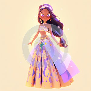 3D beautiful black girl long hair long in skirt generative AI