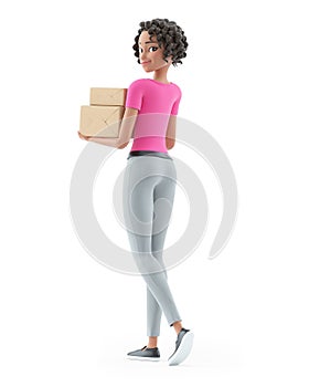 3d beautiful woman walking and carrying packages