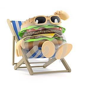 3d Beefburger relaxes in a deckchair
