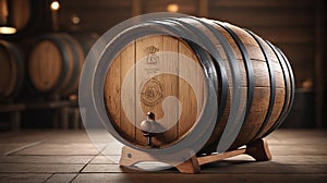 3D Beer Barrel With Wooden Texture. Generative AI