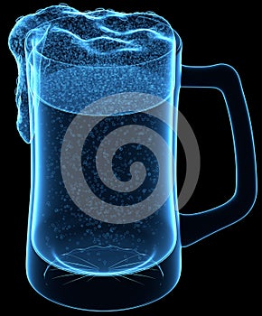 3D Beer Mug Glass Hologram Isolated on Black Background