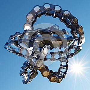 3d bicycle chain and links against a sunny sky