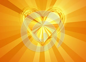 3d big gold heart with sun rays backgrounds