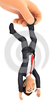 3d big hand catching businessman by foot