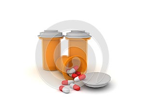 3D big orange pharmaceutical pill bottles