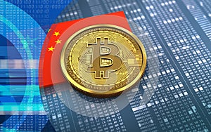 3d bitcoin china flag