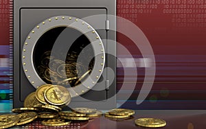 3d bitcoins heap over digital red