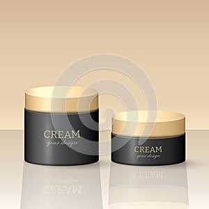 3D black cream jars with golden lids