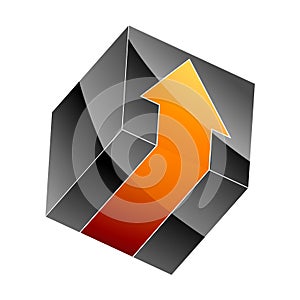 3d black cube with arrow