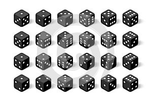3d black isometric dice collection